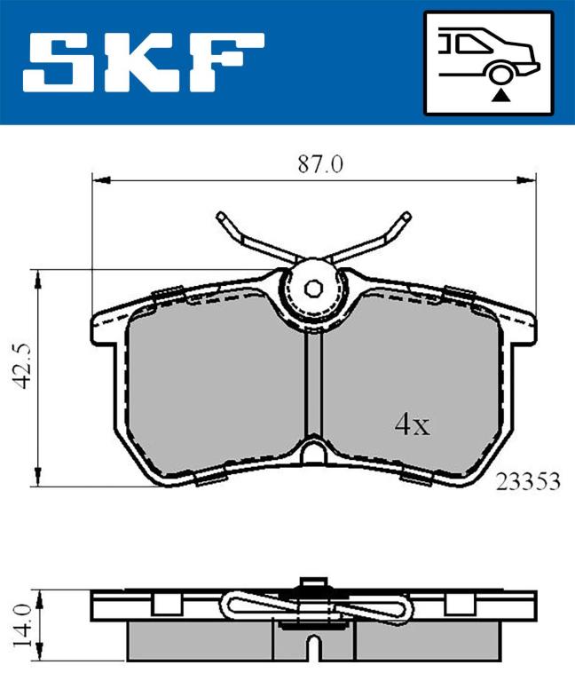 Jeu de 4 plaquettes de frein SKF ref. VKBP 90484