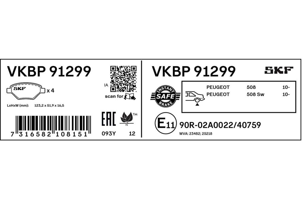 Jogo de 4 pastilhas de travão SKF ref. VKBP 91299