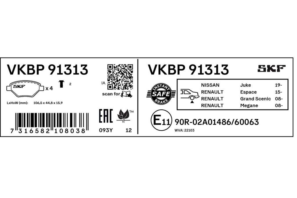Jogo de 4 pastilhas de travão SKF ref. VKBP 91313