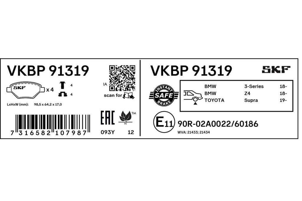 Jogo de 4 pastilhas de travão SKF ref. VKBP 91319