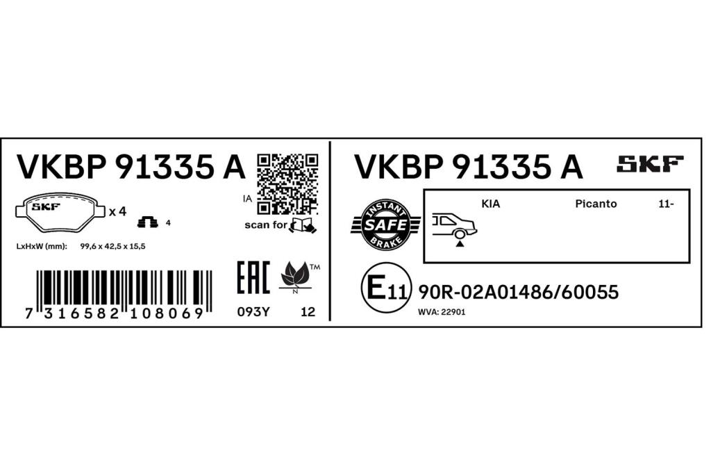 Jogo de 4 pastilhas de travão SKF ref. VKBP 91335 A
