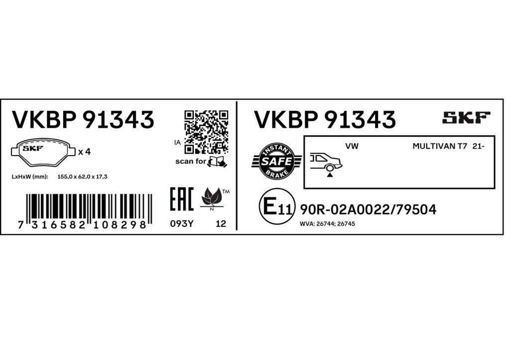 Jogo de 4 pastilhas de travão SKF ref. VKBP 91343
