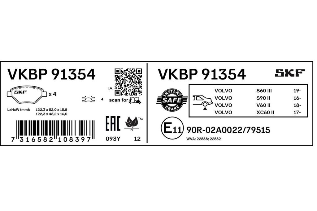 Jogo de 4 pastilhas de travão SKF ref. VKBP 91354