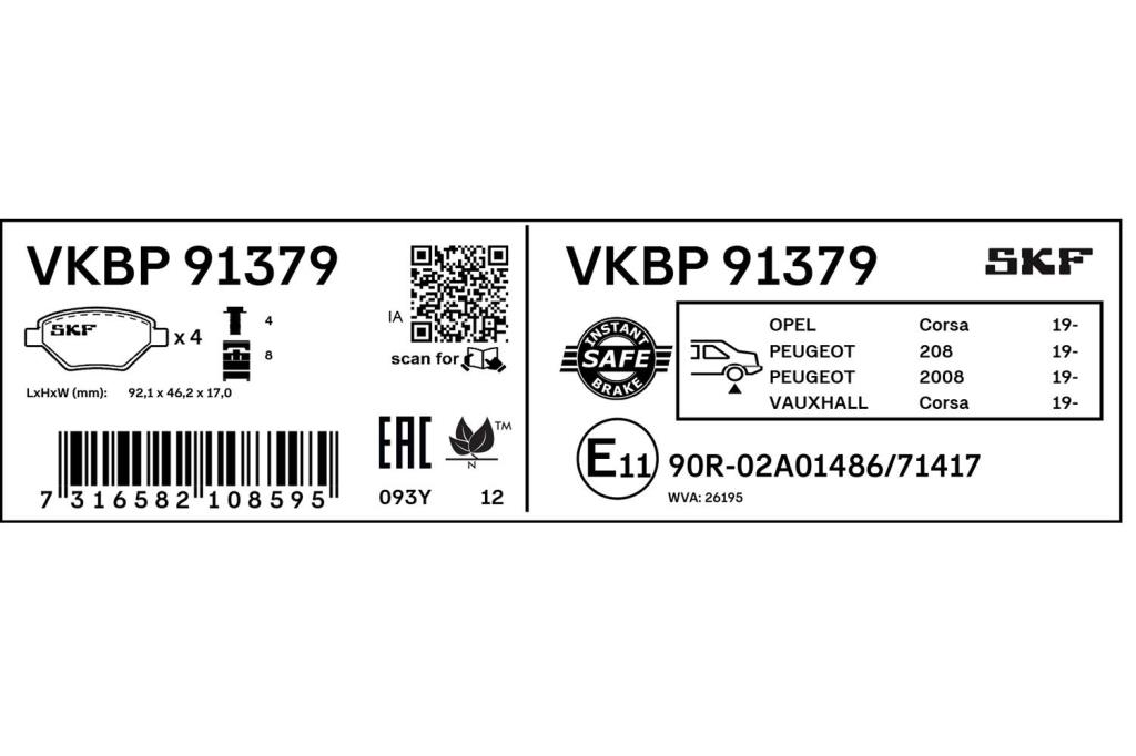 Jogo de 4 pastilhas de travão SKF ref. VKBP 91379