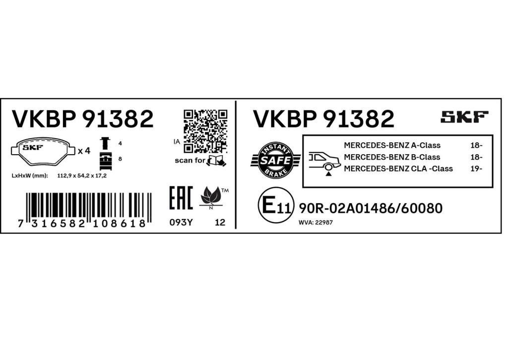Jogo de 4 pastilhas de travão SKF ref. VKBP 91382