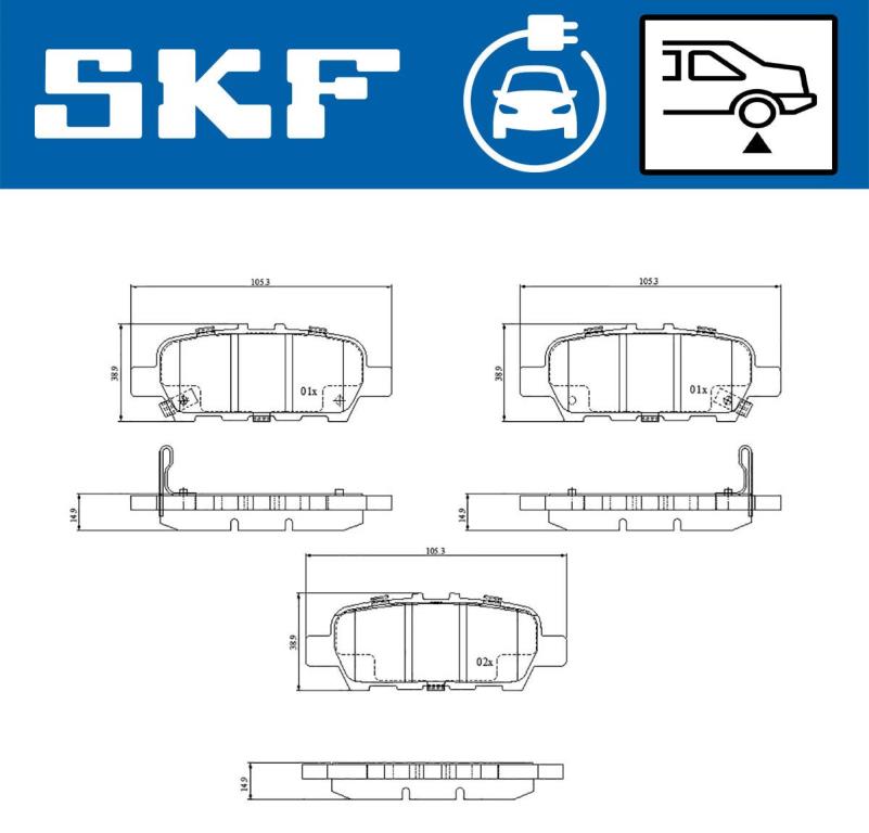 Jeu de 4 plaquettes de frein SKF ref. VKBP 95005 EV