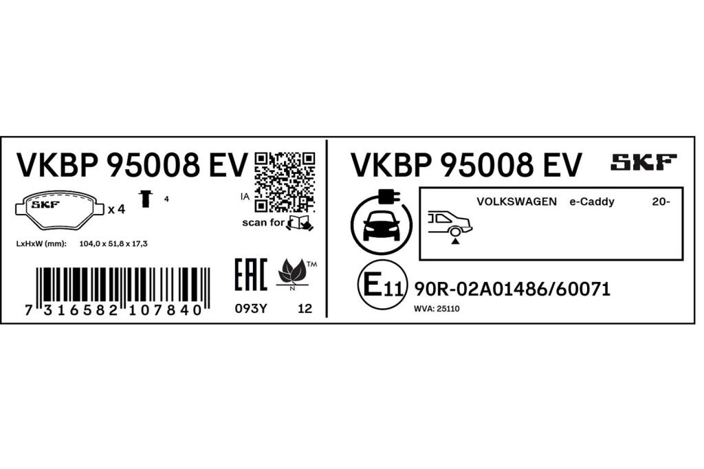 Jogo de 4 pastilhas de travão SKF ref. VKBP 95008 EV
