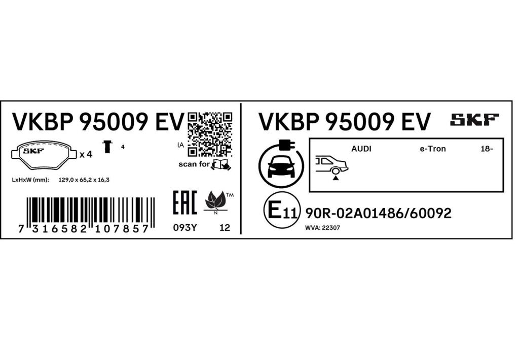 Jogo de 4 pastilhas de travão SKF ref. VKBP 95009 EV