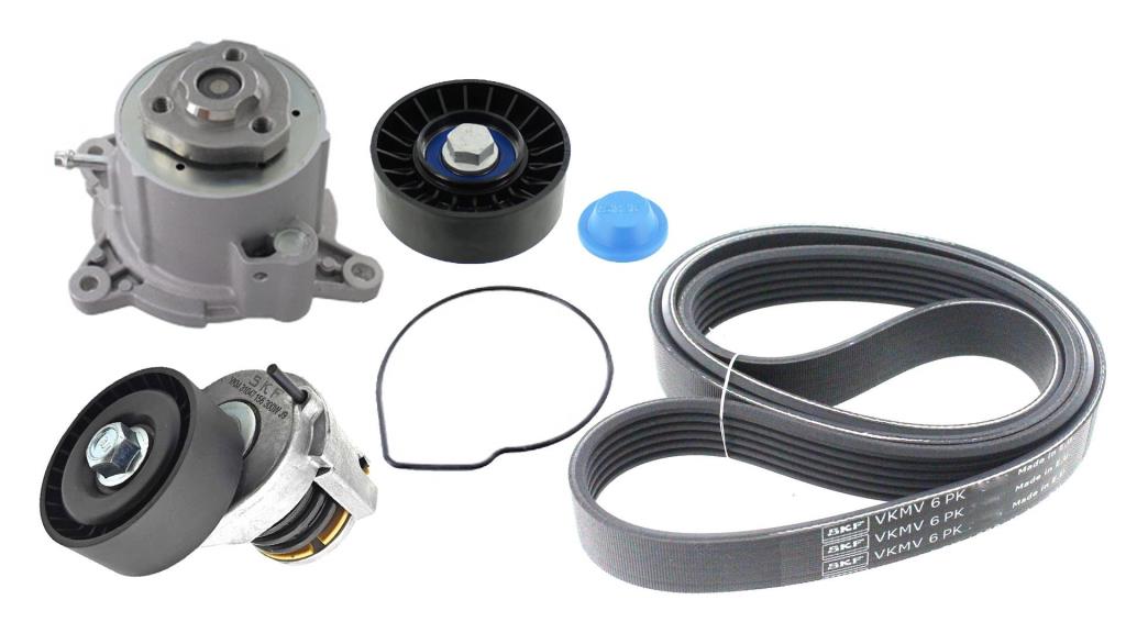 Pompe à eau+Jeu de courroie trapézoïdale à nervures (Pompe à eau et courroie accessoires) SKF ref. VKMC 31154