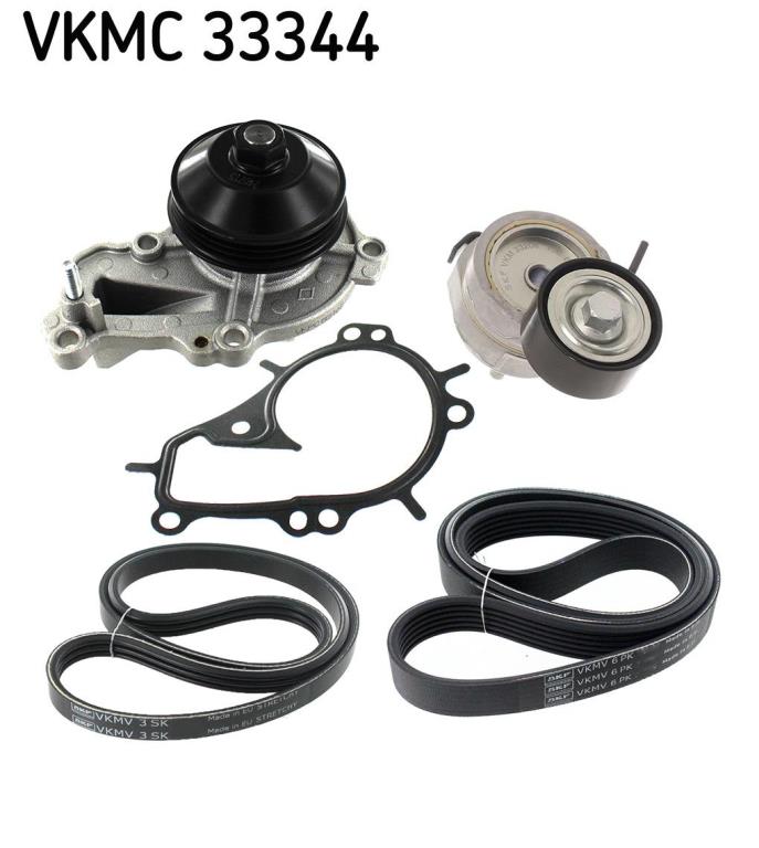 Pompe à eau+Jeu de courroie trapézoïdale à nervures (Pompe à eau et courroie accessoires) SKF ref. VKMC 33344