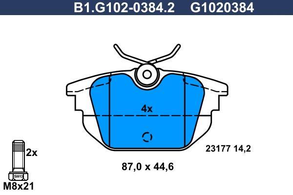 Jeu de 4 plaquettes de frein GALFER ref. B1.G102-0384.2