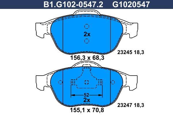 Jeu de 4 plaquettes de frein GALFER ref. B1.G102-0547.2