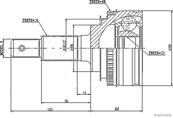 Joint homocinétique, transmission HERTH+BUSS JAKOPARTS ref. J2822119
