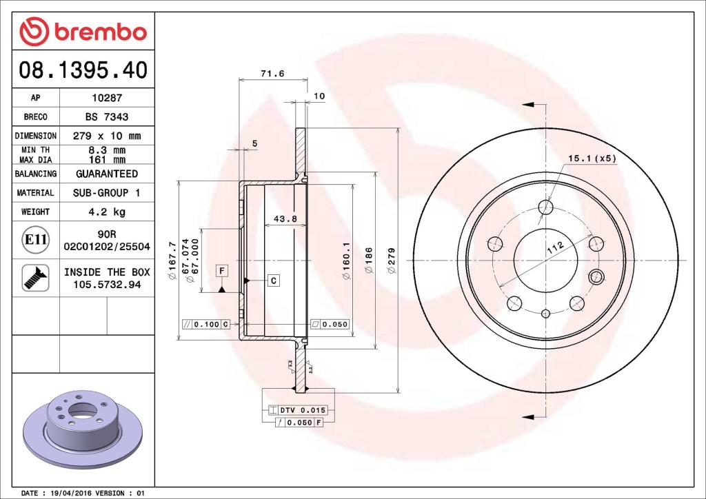 Discos de freno BREMBO ref. 08.1395.40