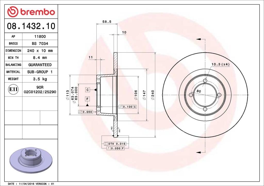 Discos de freno BREMBO ref. 08.1432.10