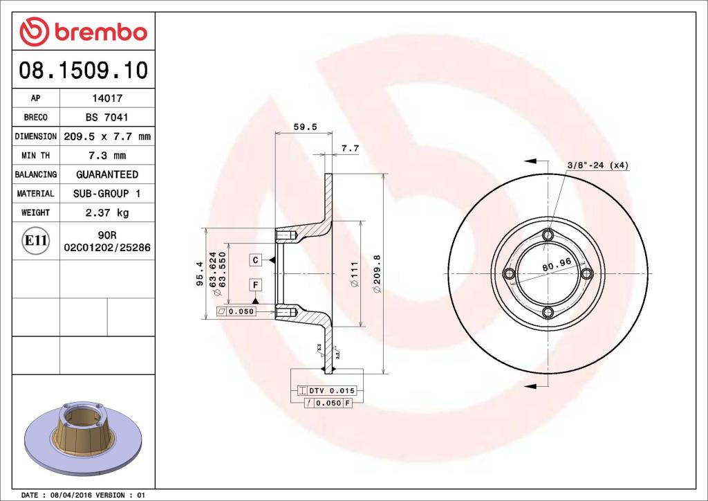Discos de freno BREMBO ref. 08.1509.10