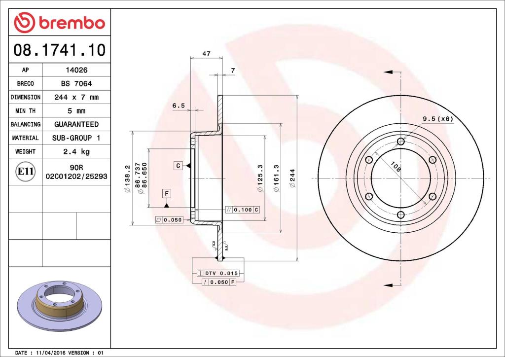 Discos de freno BREMBO ref. 08.1741.10