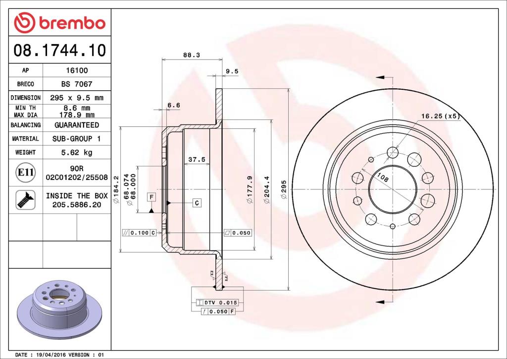 Disques de frein BREMBO 08.1744.10