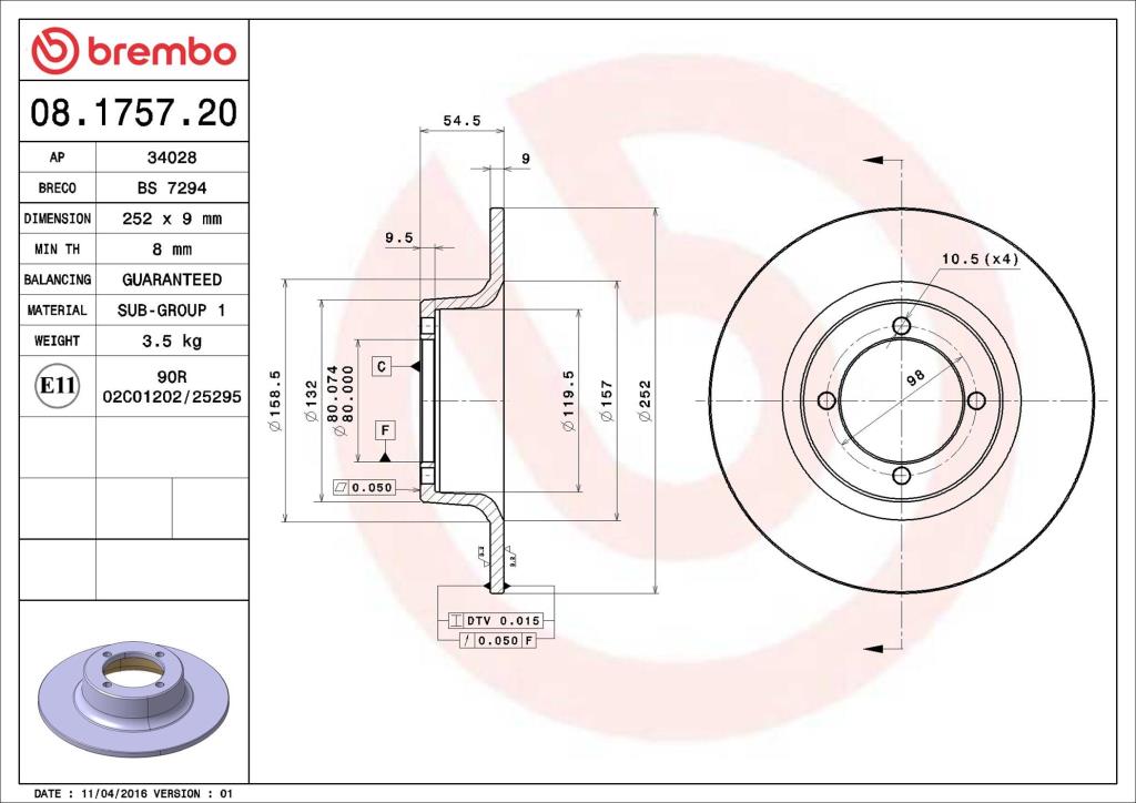 Discos de freno BREMBO ref. 08.1757.20