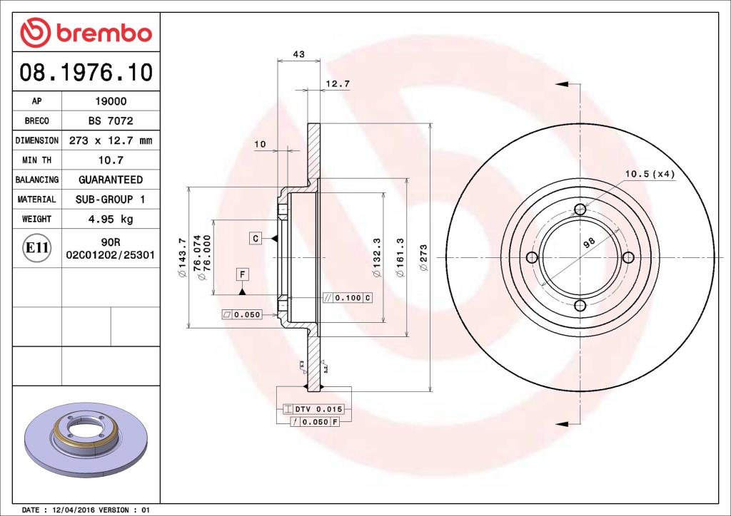 Discos de freno BREMBO ref. 08.1976.10