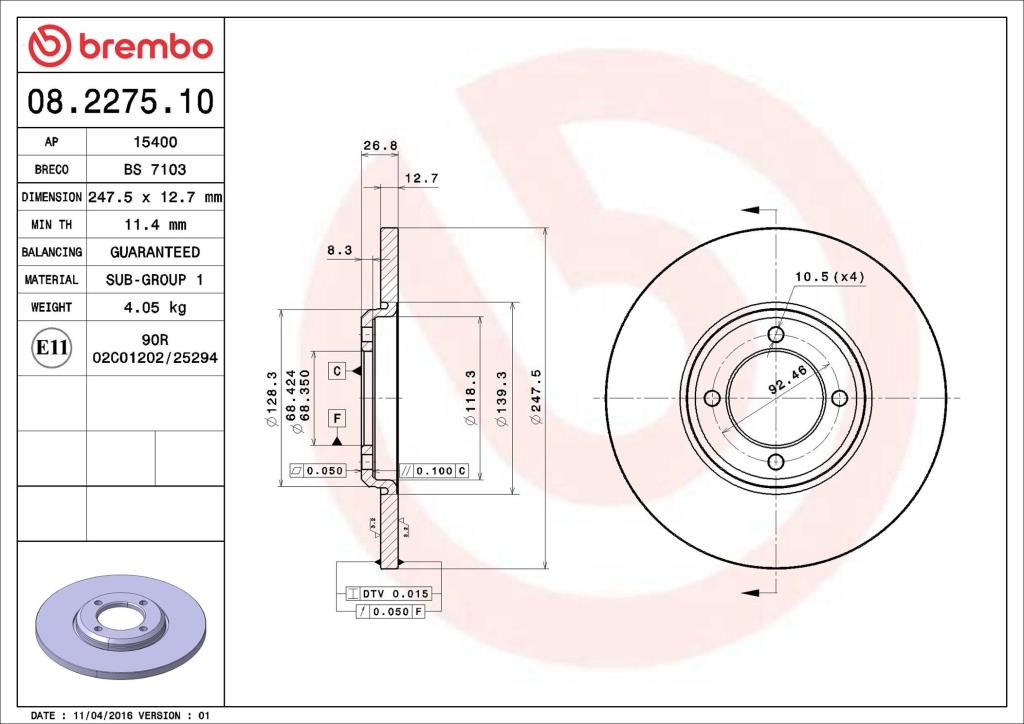 Discos de travão BREMBO ref. 08.2275.10