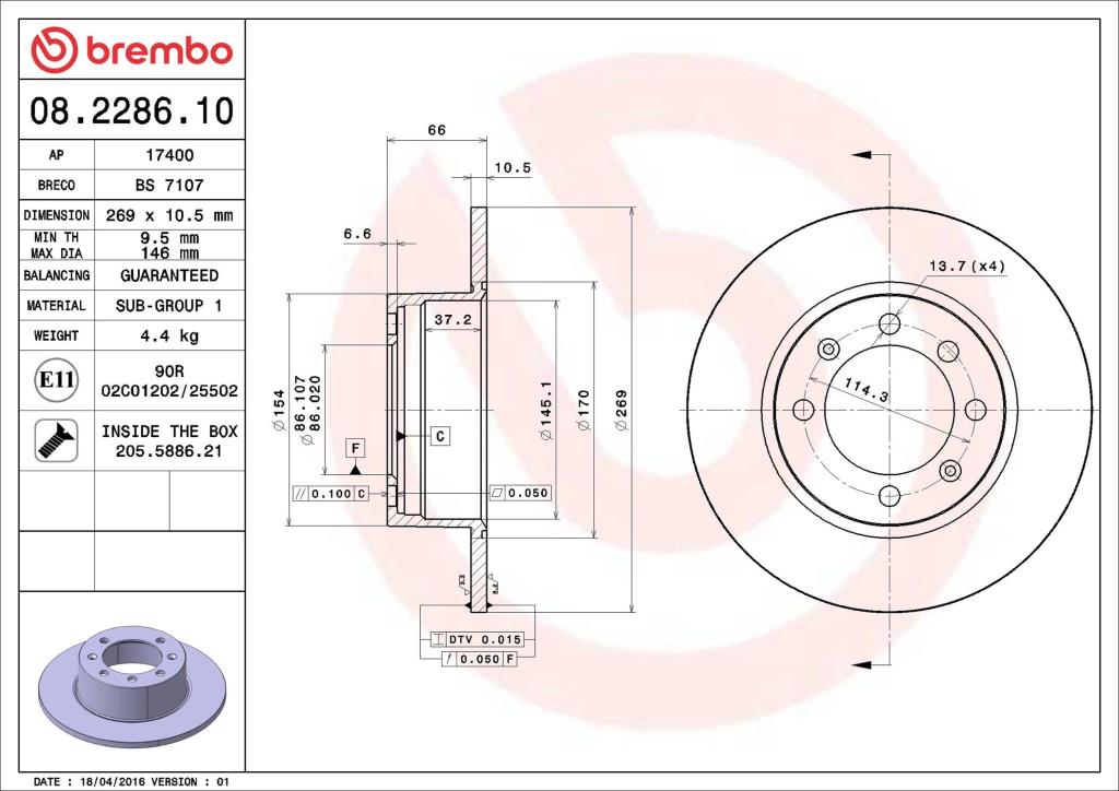 Disques de frein BREMBO ref. 08.2286.10