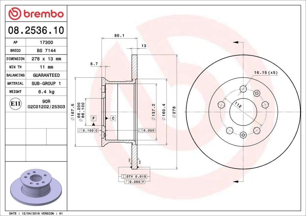 Discos de freno BREMBO ref. 08.2536.10