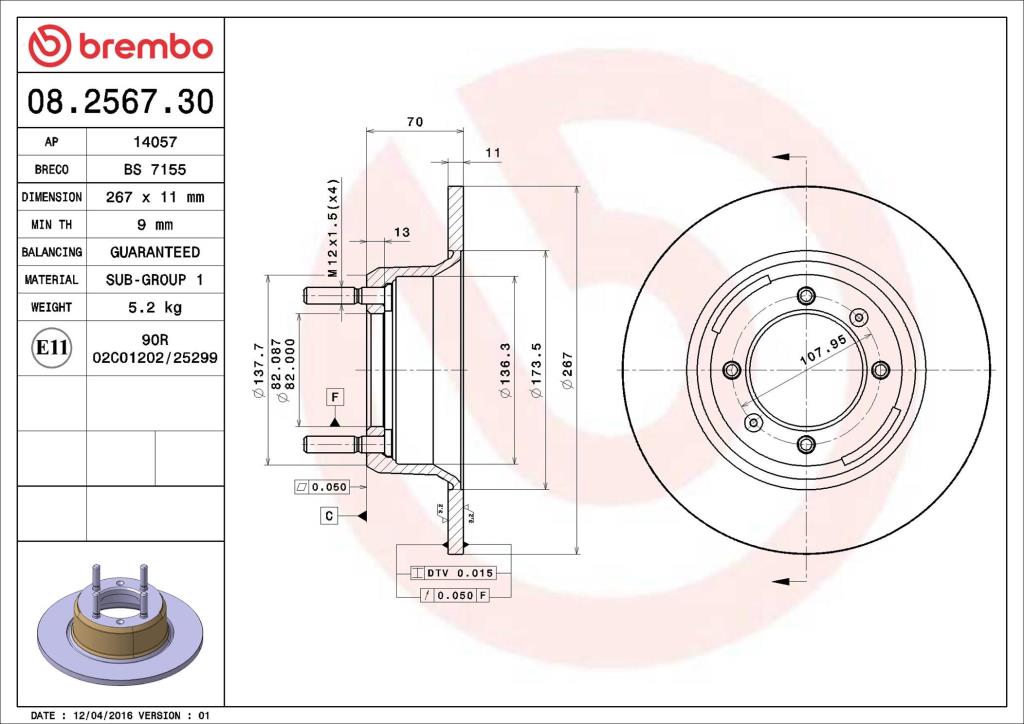 Disques de frein BREMBO 08.2567.30