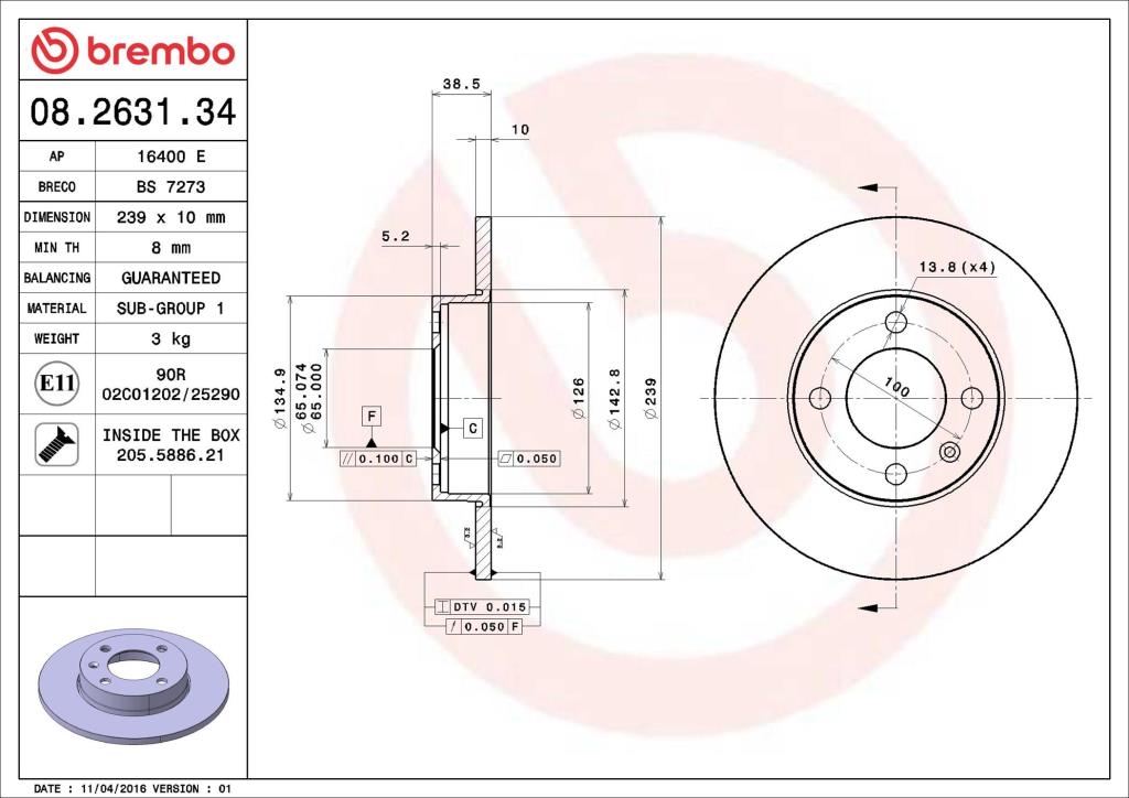 Discos de freno BREMBO ref. 08.2631.34