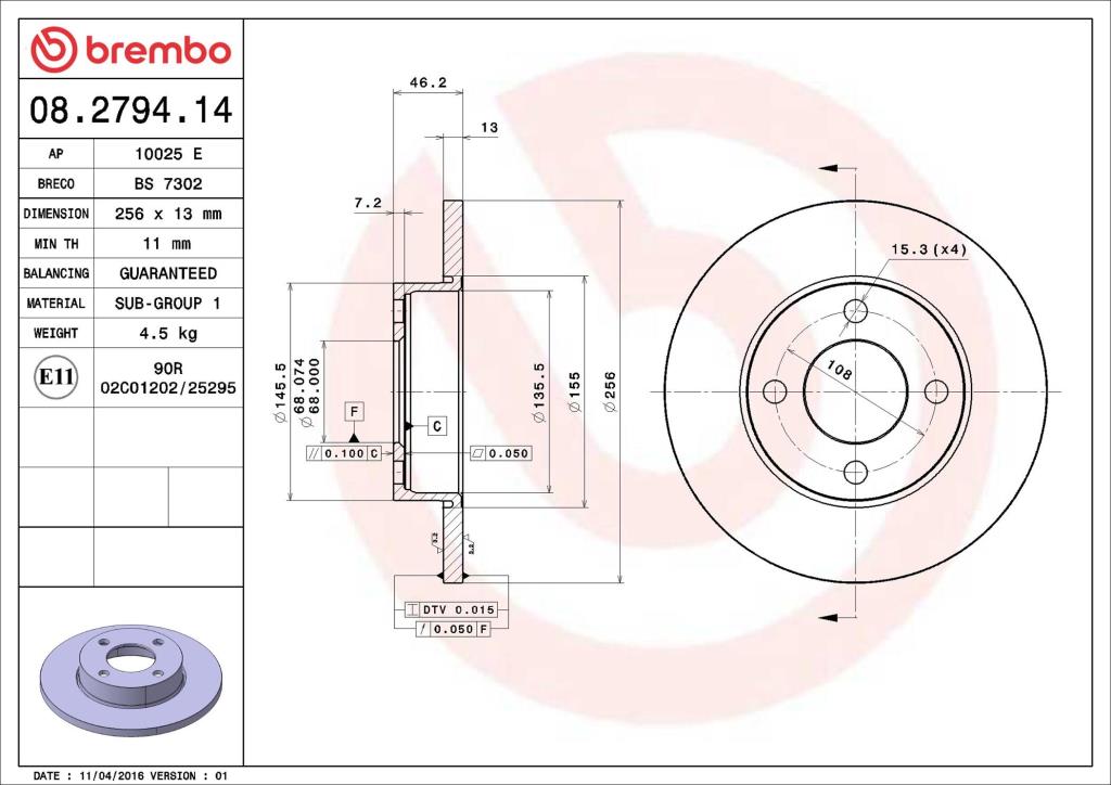 Discos de freno BREMBO ref. 08.2794.14