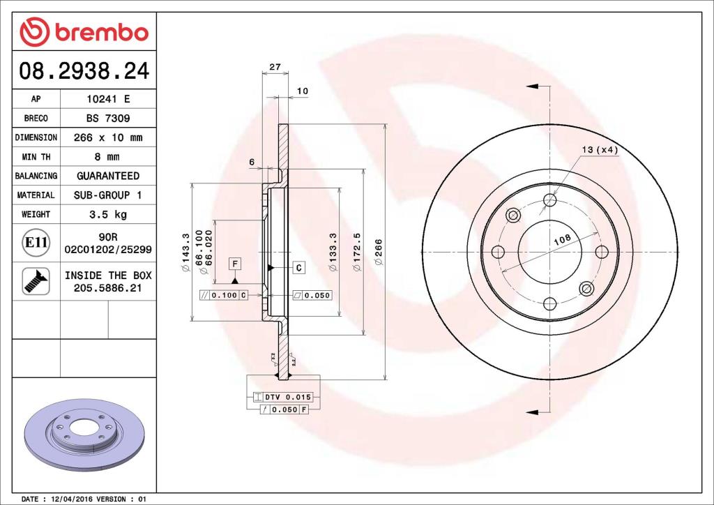 Discos de freno BREMBO ref. 08.2938.24