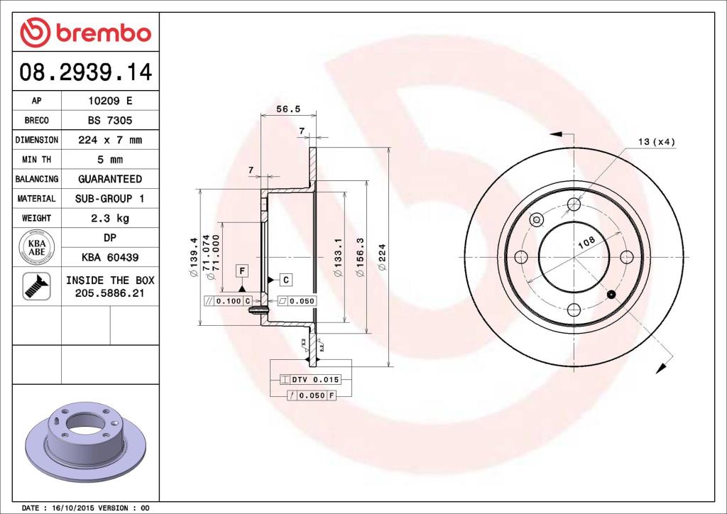Discos de freno BREMBO ref. 08.2939.14