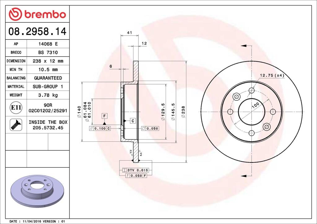 Discos de freno BREMBO ref. 08.2958.14