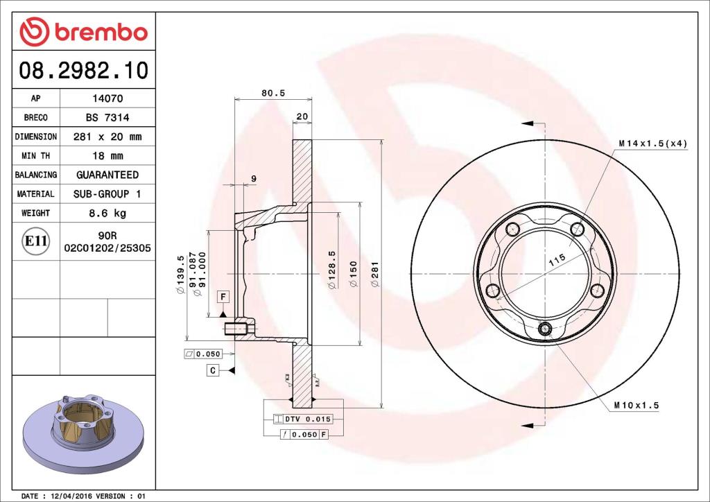 Discos de freno BREMBO ref. 08.2982.10