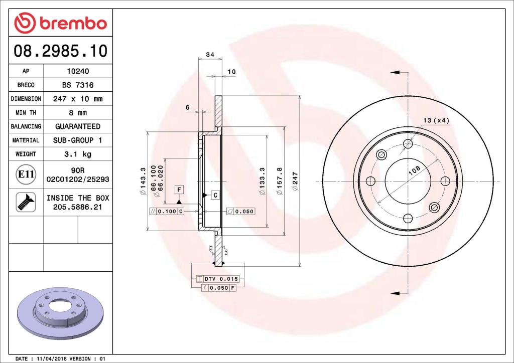 Discos de freno BREMBO ref. 08.2985.10