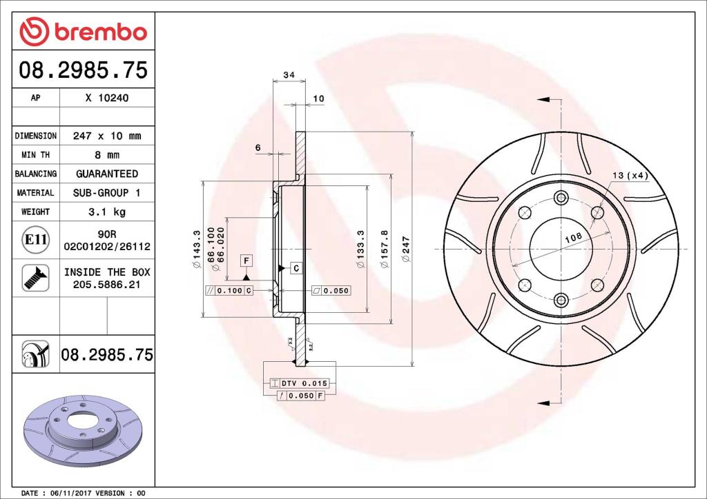 Discos de freno BREMBO ref. 08.2985.75