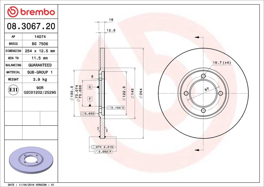 Discos de freno BREMBO ref. 08.3067.20