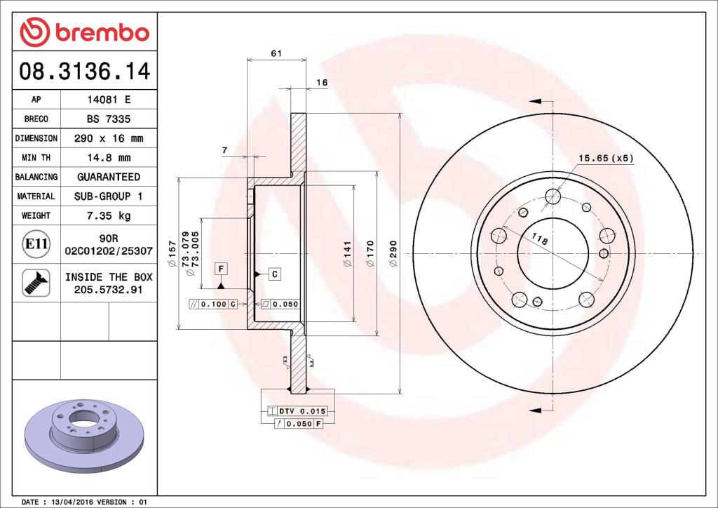 Discos de freno BREMBO ref. 08.3136.14