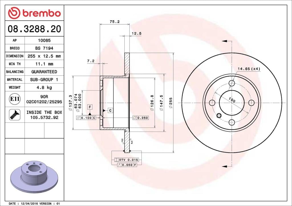 Discos de freno BREMBO ref. 08.3288.20