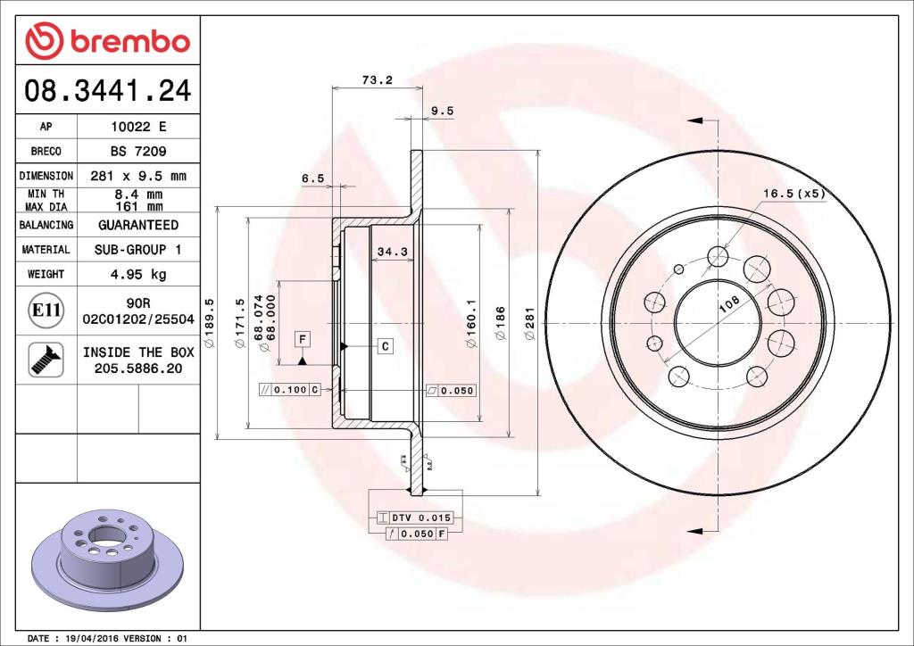 Discos de freno BREMBO ref. 08.3441.24