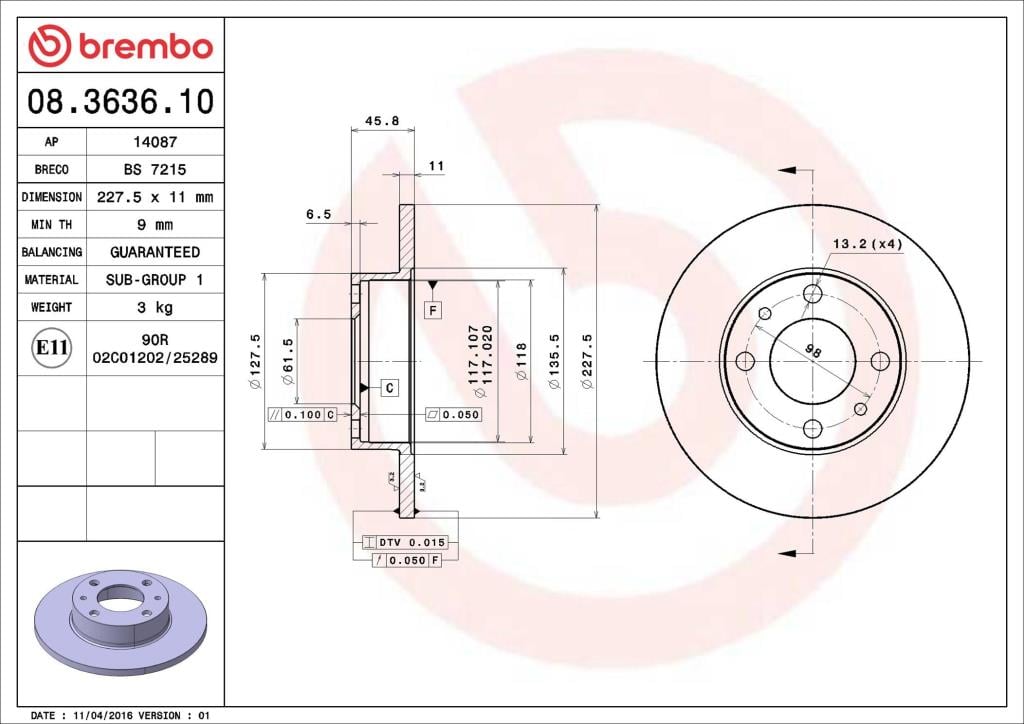 Disques de frein BREMBO ref. 08.3636.10