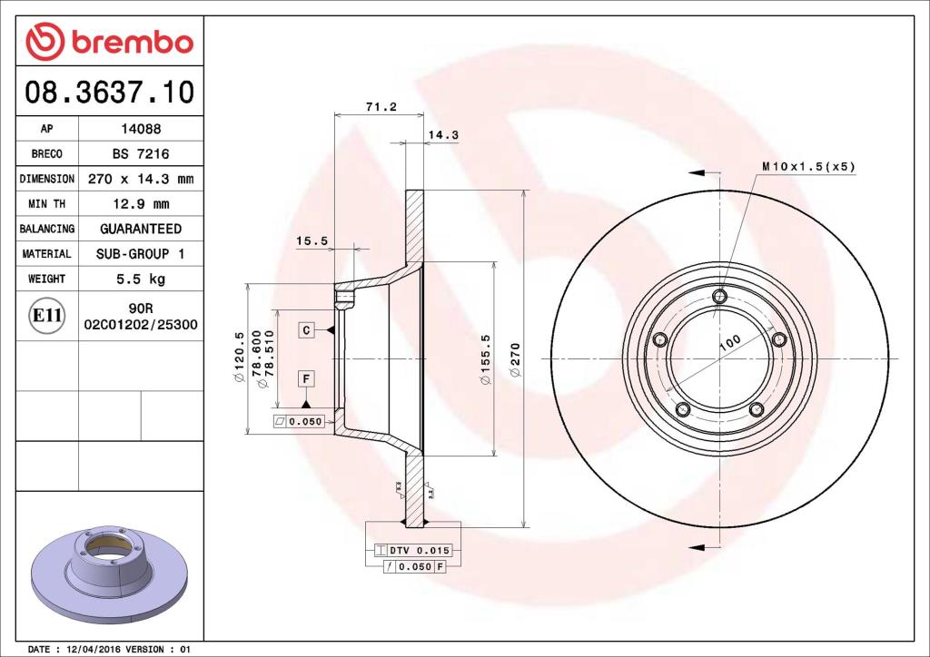 Discos de freno BREMBO ref. 08.3637.10