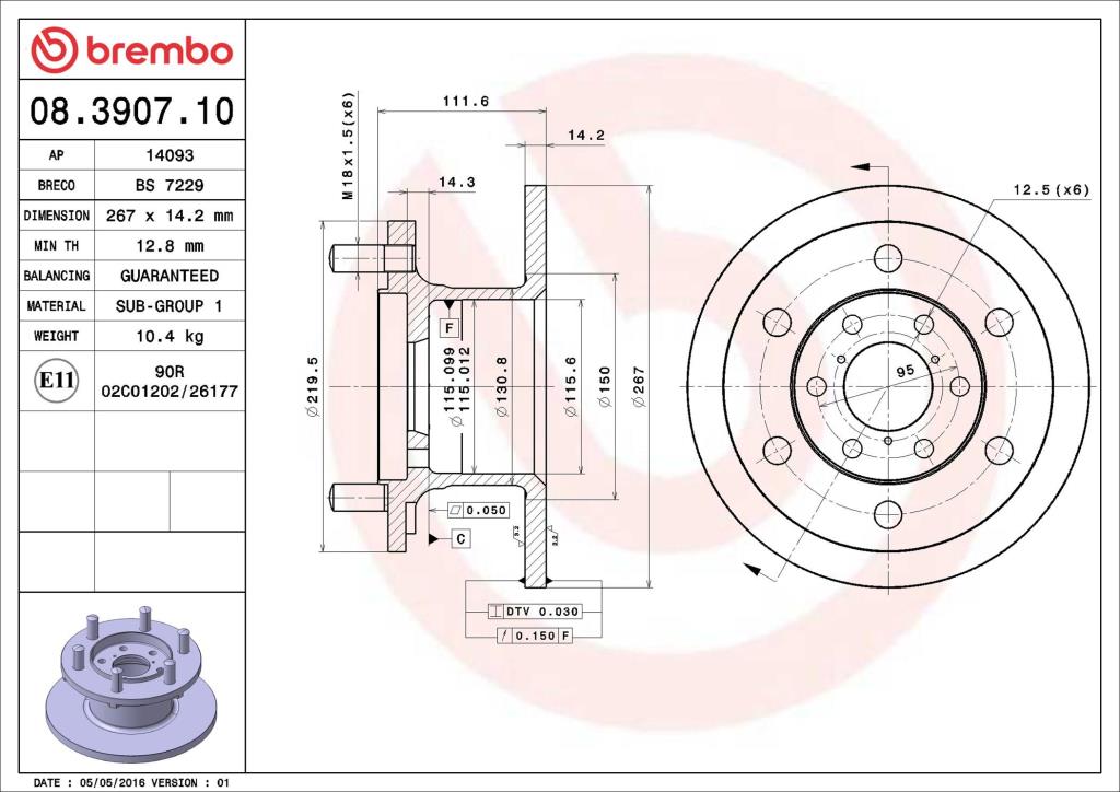 Disques de frein BREMBO 08.3907.10