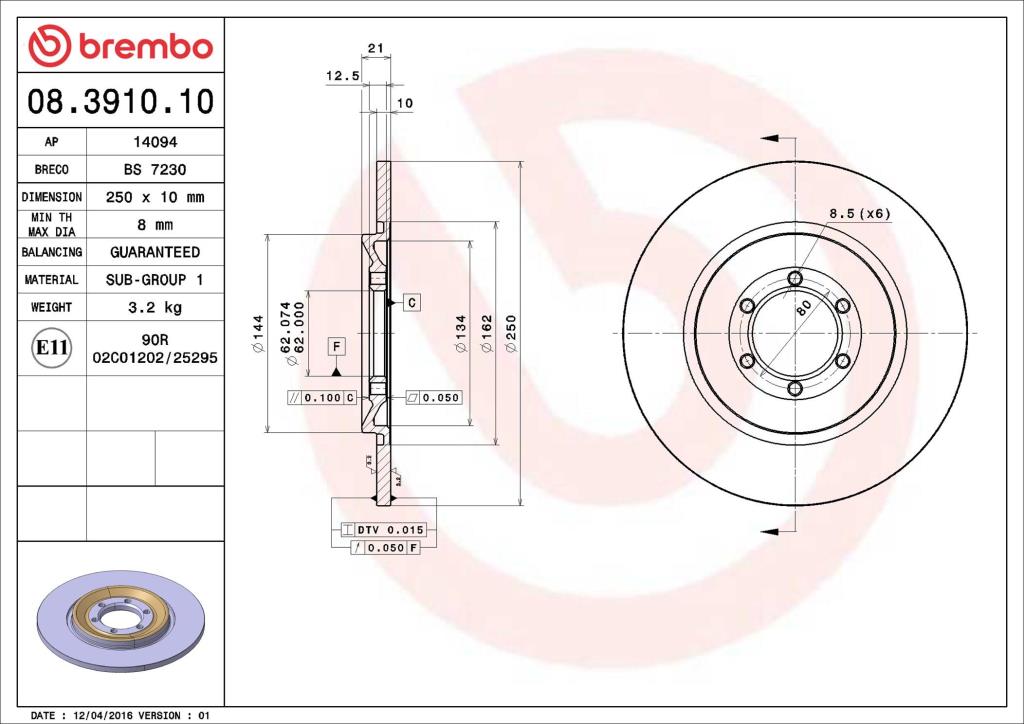 Discos de freno BREMBO ref. 08.3910.10