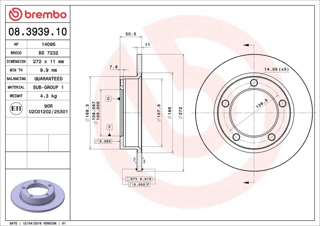Discos de freno BREMBO ref. 08.3939.10