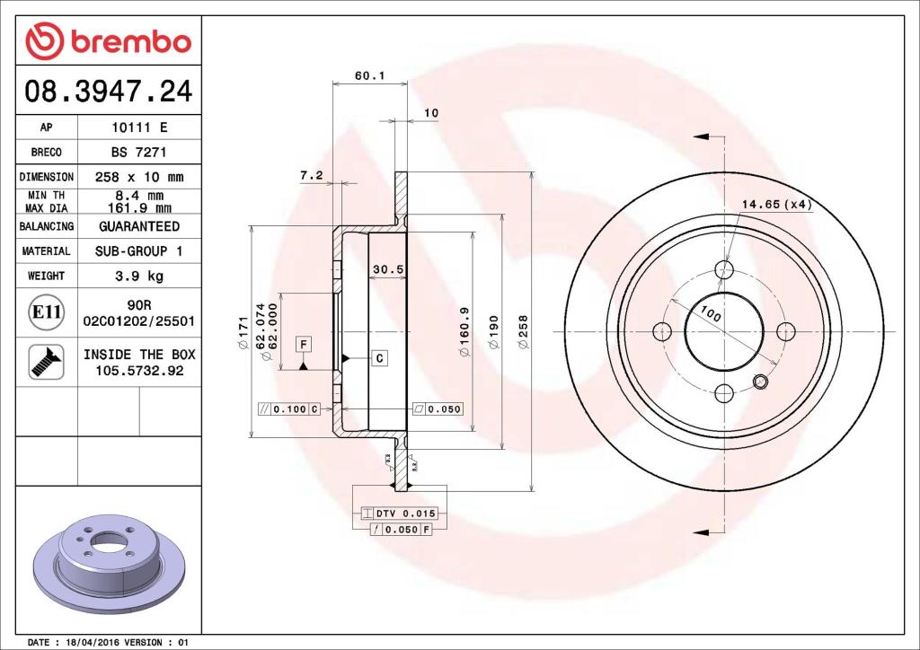Discos de travão BREMBO ref. 08.3947.24