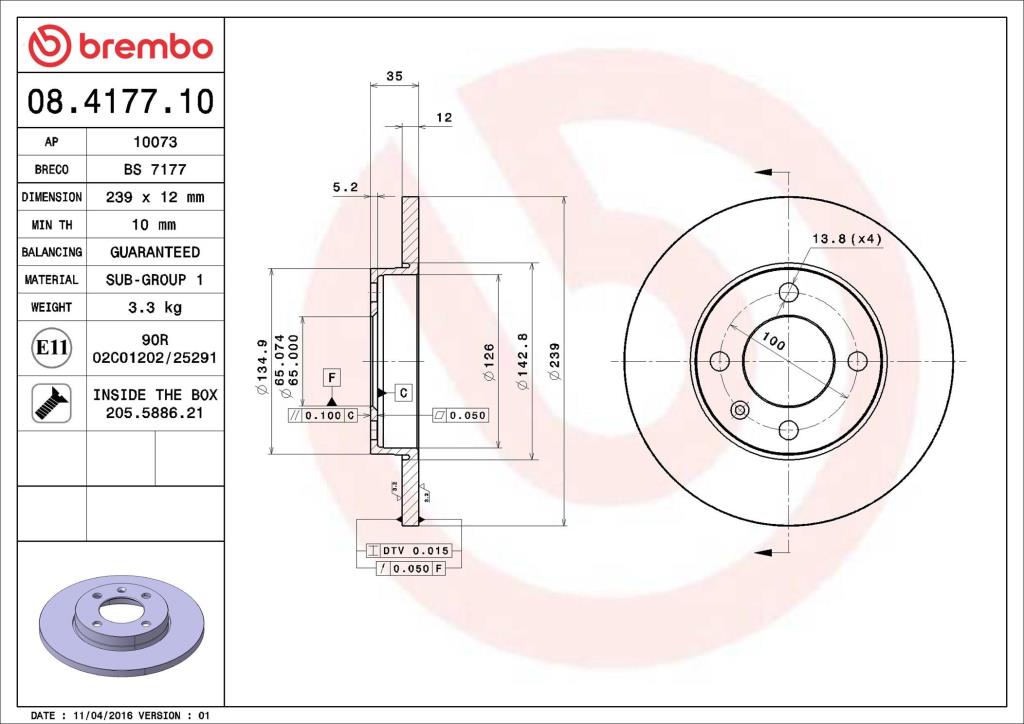 Disques de frein BREMBO ref. 08.4177.10
