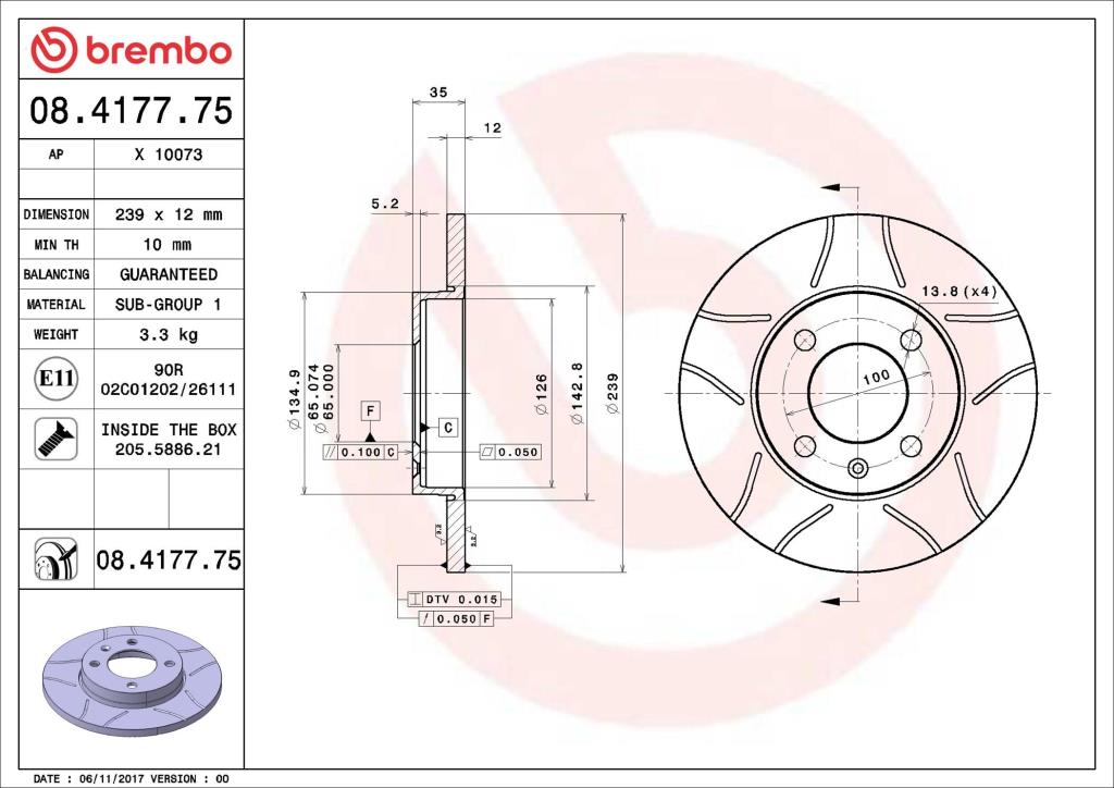 Discos de freno BREMBO ref. 08.4177.75