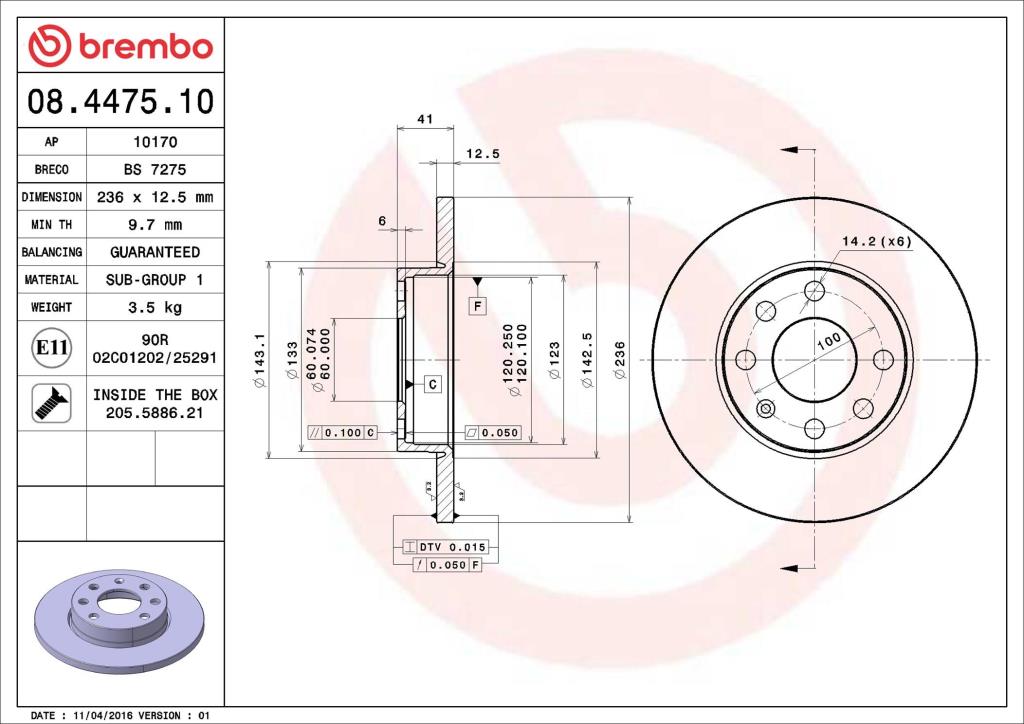 Discos de freno BREMBO ref. 08.4475.10