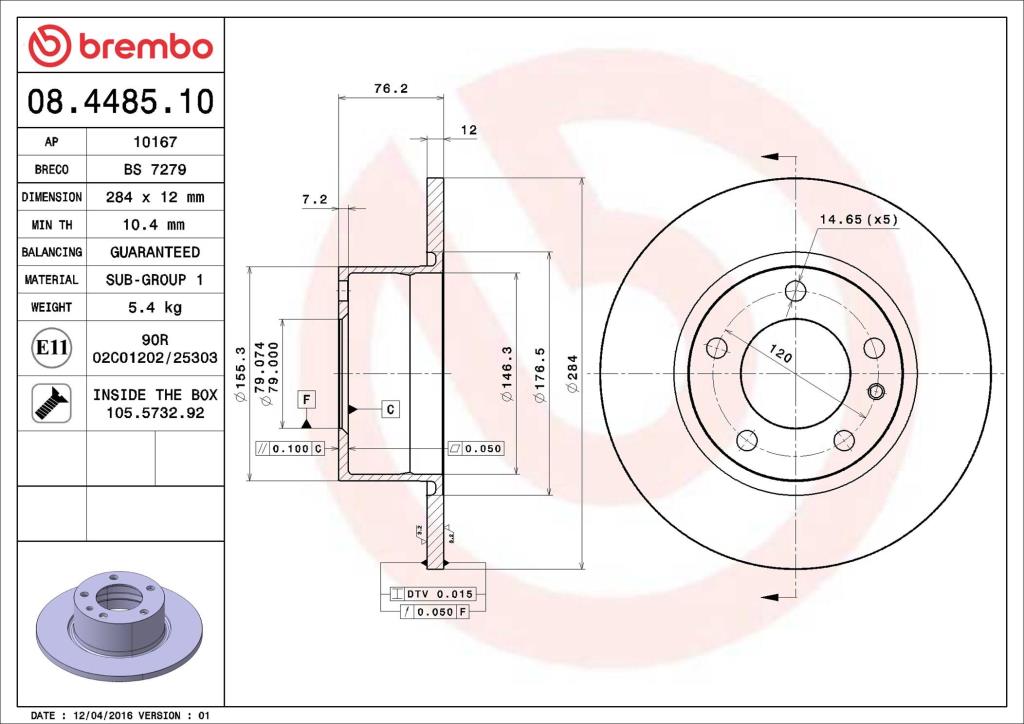 Disques de frein BREMBO 08.4485.10